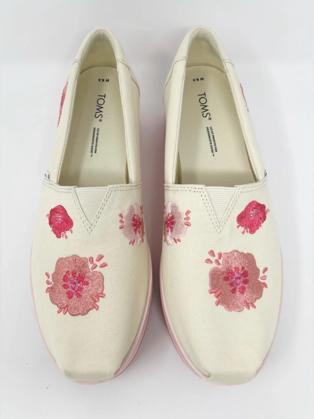 Toms Alpargata Platform Pink Poppies Embroidered Canvas sz /8.5